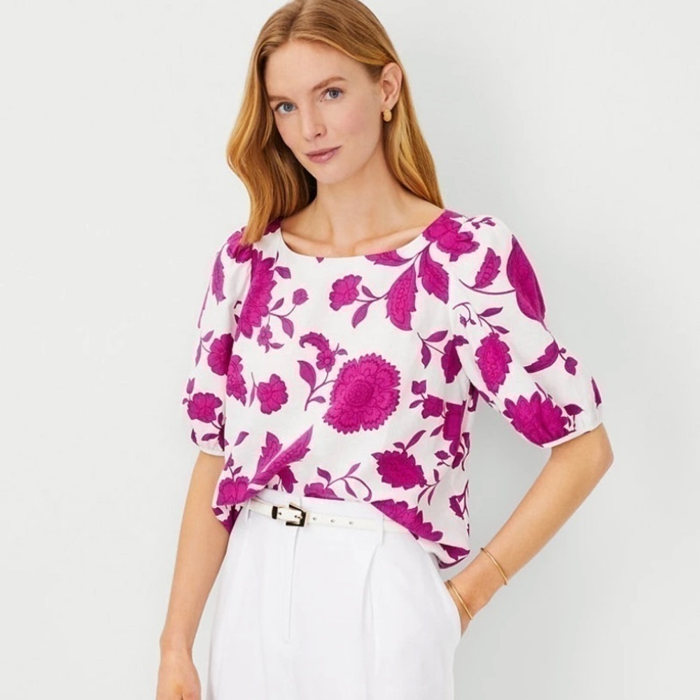 Ann Taylor Linen Blend Boat Neck Popover - Picture 1 of 5
